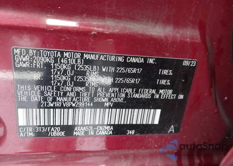 2023 Toyota Rav4 Xle from USA, damaged, VIN 2T3W1RFV8PW299144